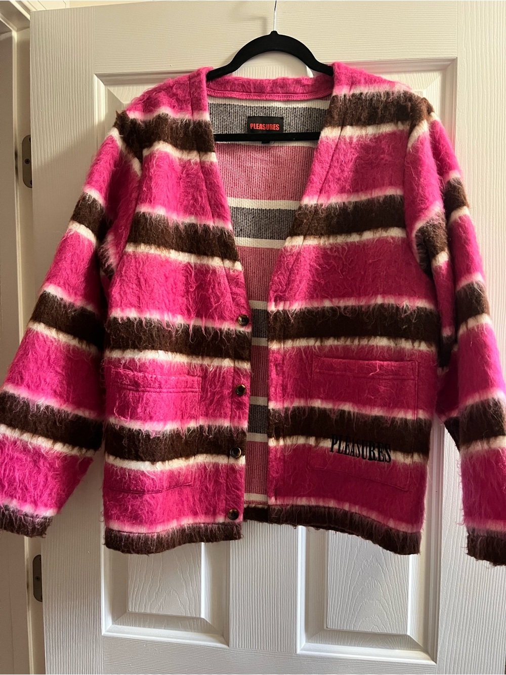 PLEASURES Pink & Brown Striped Cardigan Jacket